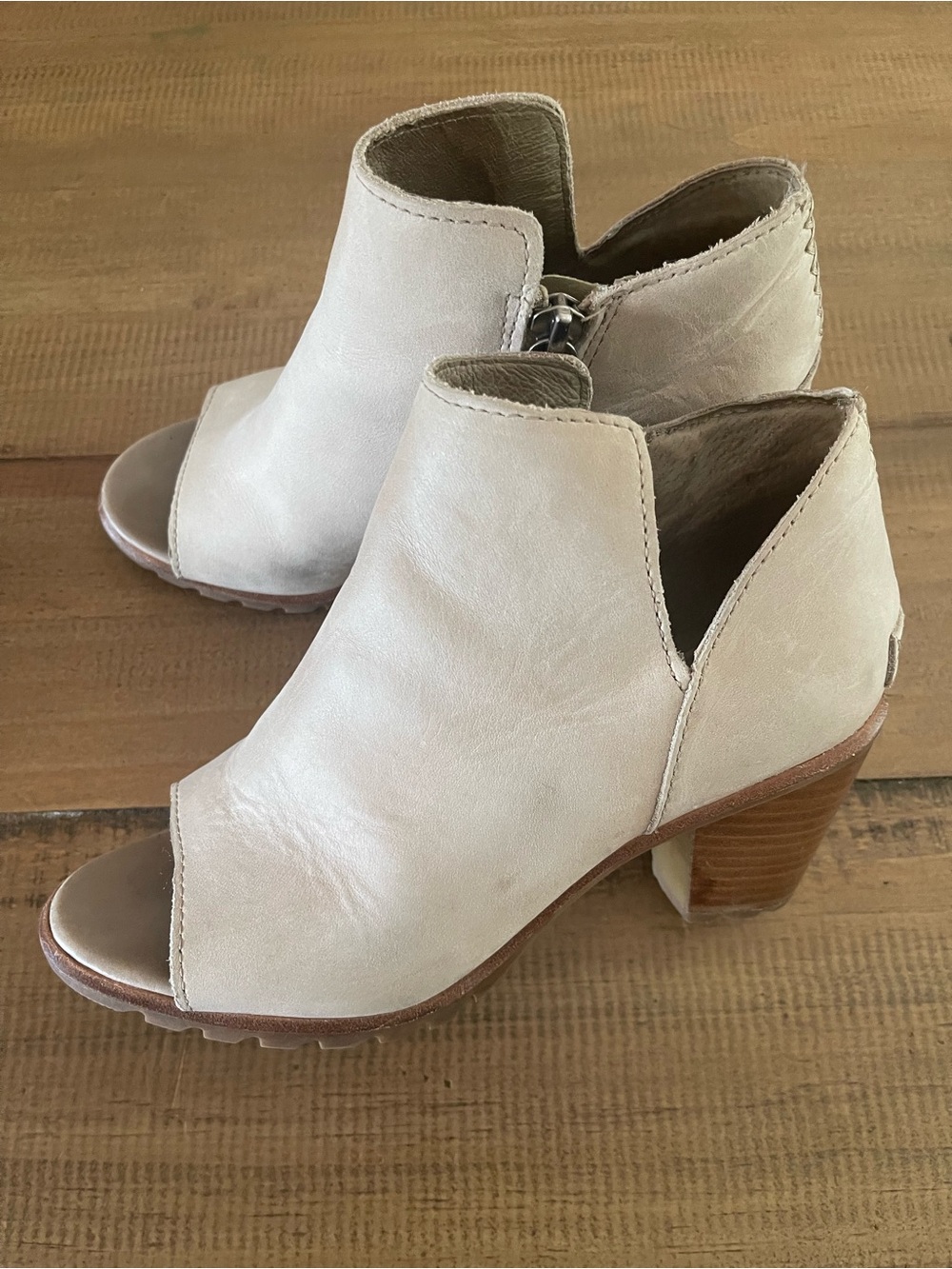 Sorel Open-Toe Cutout Ankle Booties in Light Beige